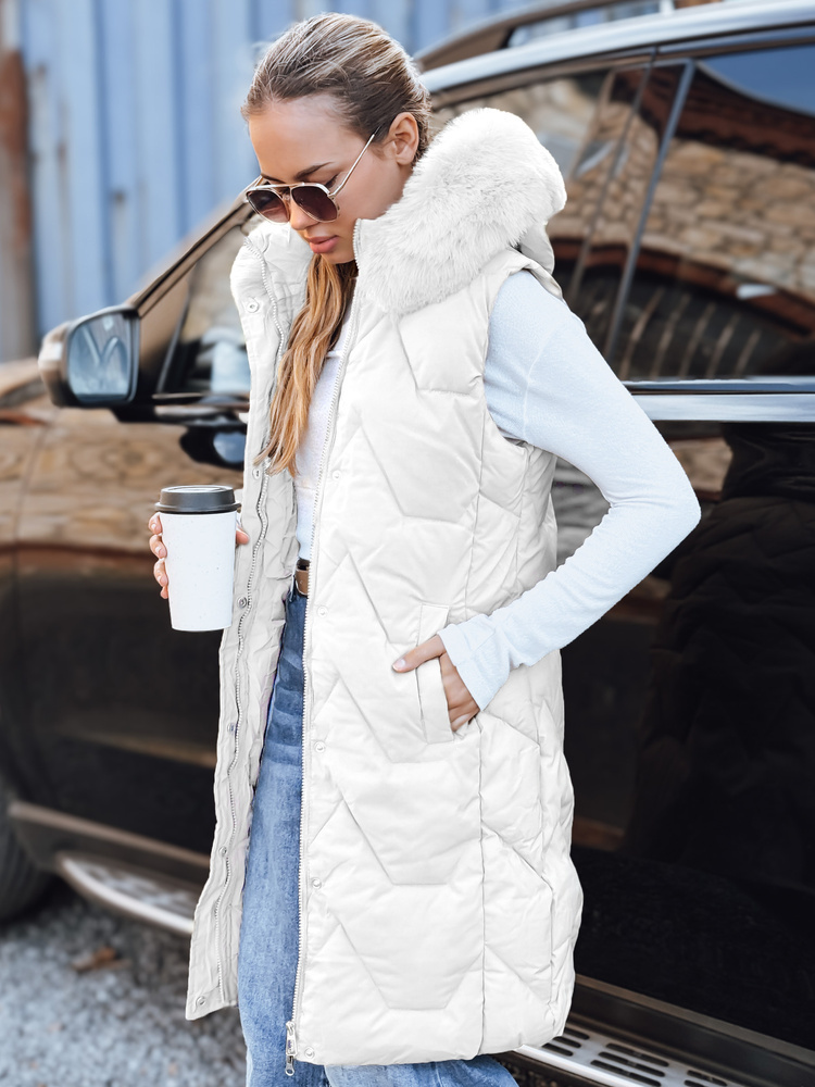 Smotanová dámska zateplená prešívaná vesta s kapucňou TY5261 Veľkosť: L