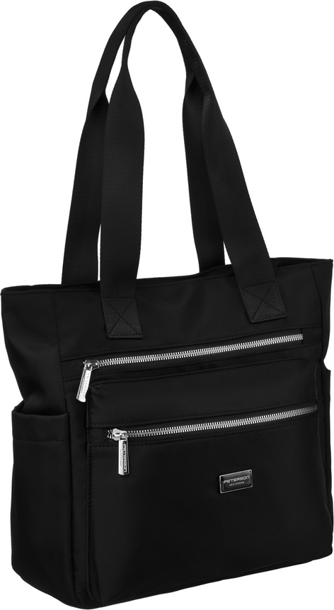 Peterson Čierna dámska shopper kabelka so strieborným kovaním PTN CTY-06 Veľkosť: ONE SIZE