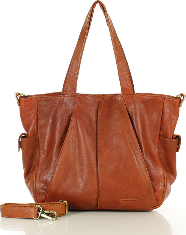 MARCO MAZZINI Camel dámska kožená shopper kabelka (vs116b) Veľkosť: ONE SIZE