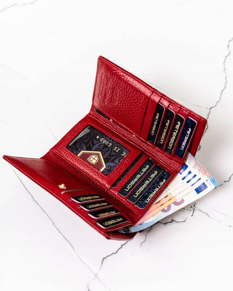 Červená stredná dámska kožená peňaženka Y189 [DH] PTN 42108-SH Veľkosť: ONE SIZE