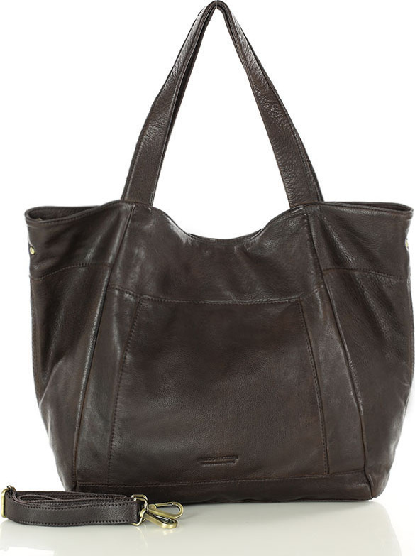 MARCO MAZZINI Tmavohnedá veľká dámska kožená shopper kabelka (vs119c) Veľkosť: ONE SIZE
