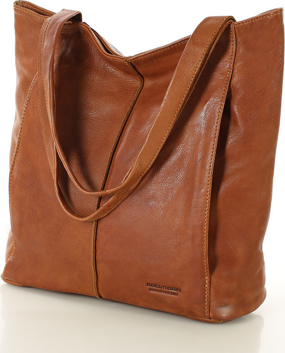 MARCO MAZZINI Svetlohnedá kožená shopper kabelka (vs108b) Veľkosť: ONE SIZE