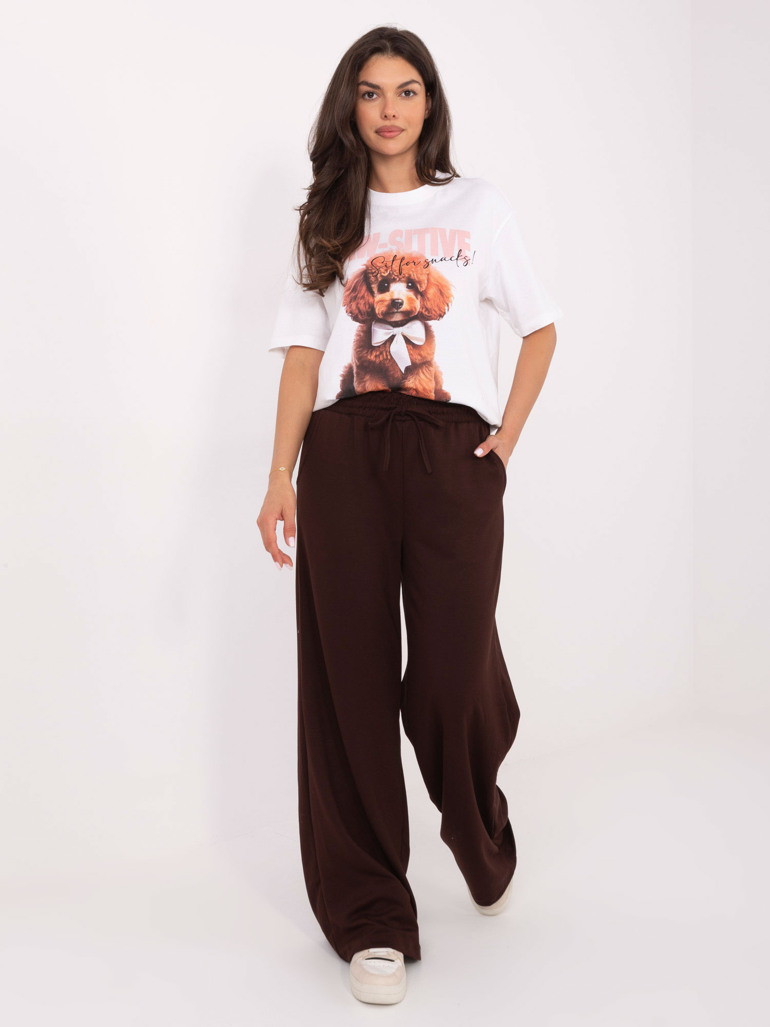 Tmavohnedé dámske viskózové tepláky so širokými nohavicami RV-DR-A611.52-dark brown Veľkosť: ONE SIZE