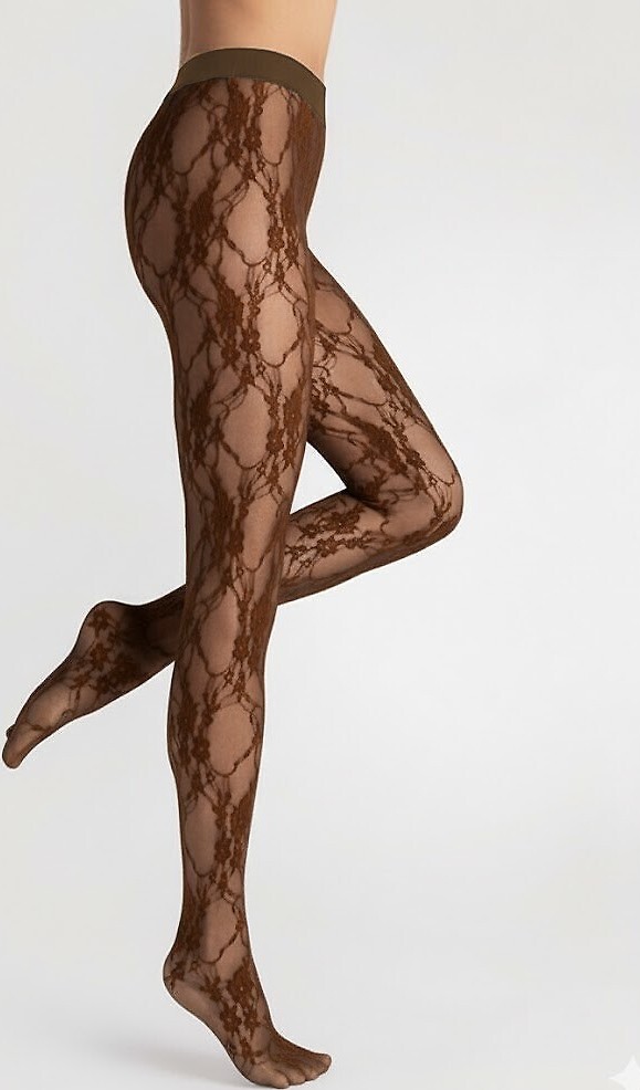Čierne vzorované silonky Fiore Donatella 5000 S-L Veľkosť: M, Barva: Kávová