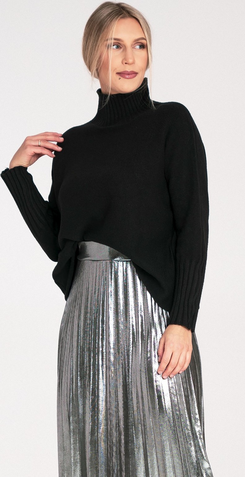 Čierny dámsky viskózový rolák s dlhým rukávom M1101 Black S/M Veľkosť: S/M