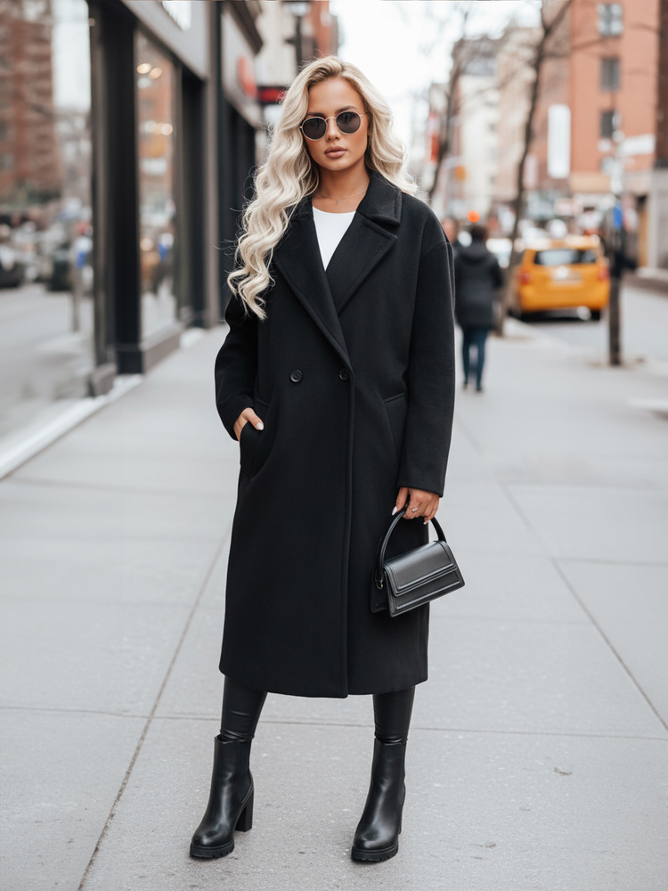 Čierny dámsky oversize dlhý kabát NY0764z Veľkosť: S