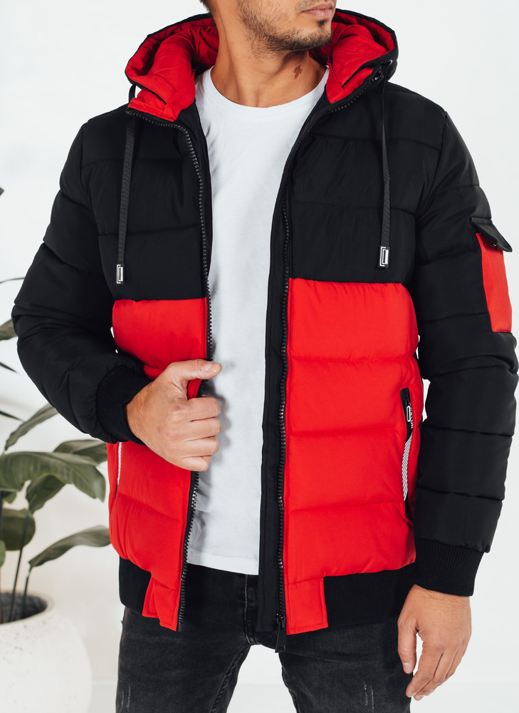 Čierno-červená pánska zimná bunda s kapucňou TX5099 Veľkosť: M