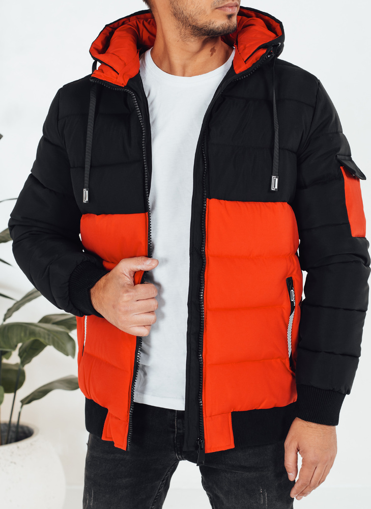 Čierno-oranžová pánska zimná bunda s kapucňou Dstreet TX5097 Veľkosť: S