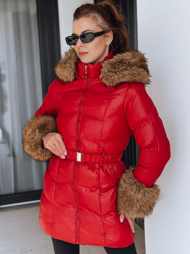 Červená dámska zimná bunda s odnímateľnou kožušinou TY5321 Veľkosť: S