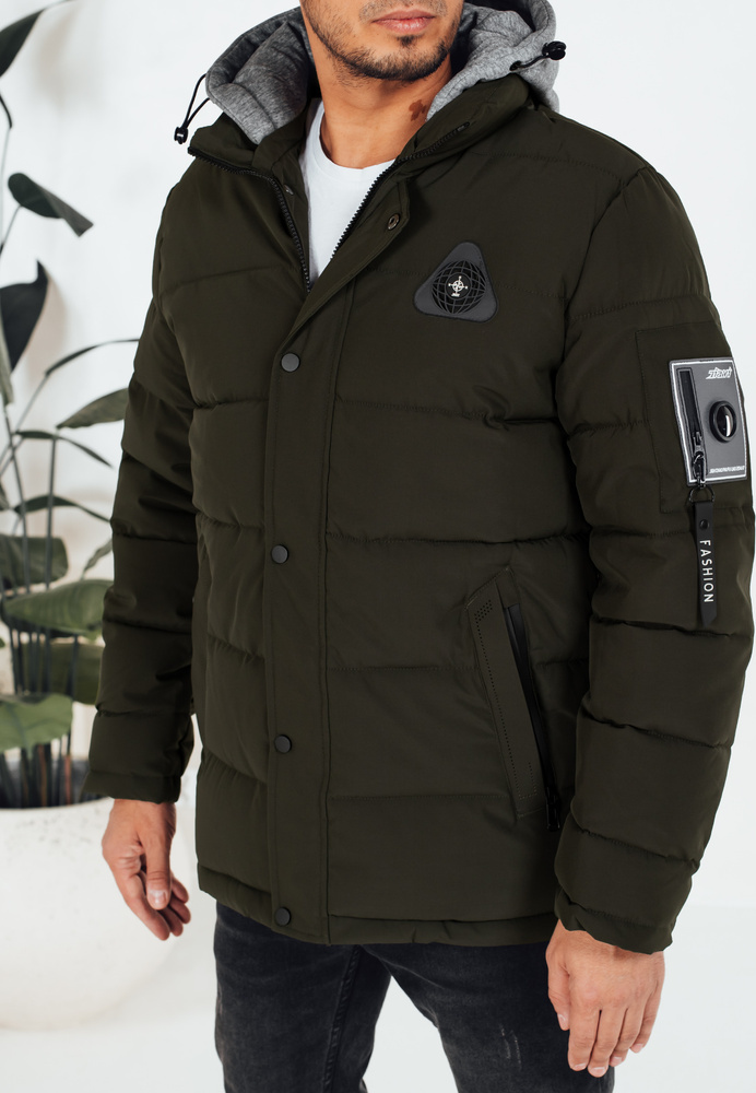 Tmavá khaki pánska zimná bunda s látkovou kapucňou TX5092 Veľkosť: 2XL