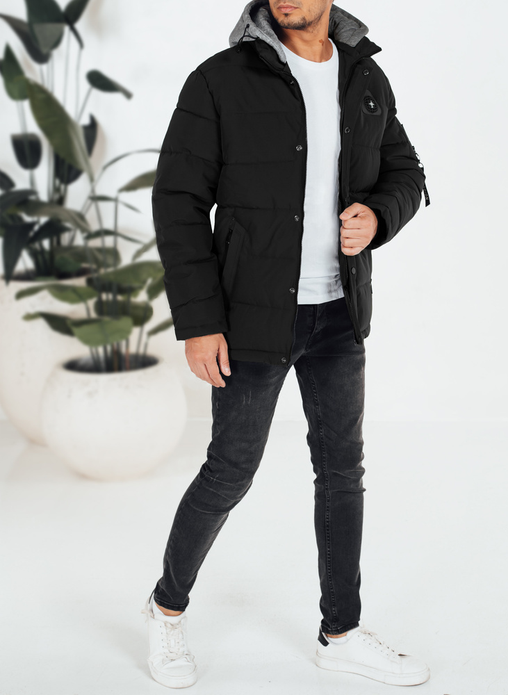 Čierna pánska zimná bunda s látkovou kapucňou TX5091 Veľkosť: XL