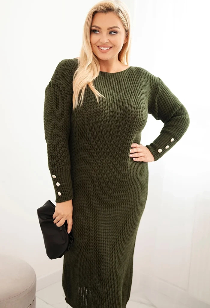 Khaki dámske Plus Size pletené šaty s mohérom Veľkosť: ONE SIZE