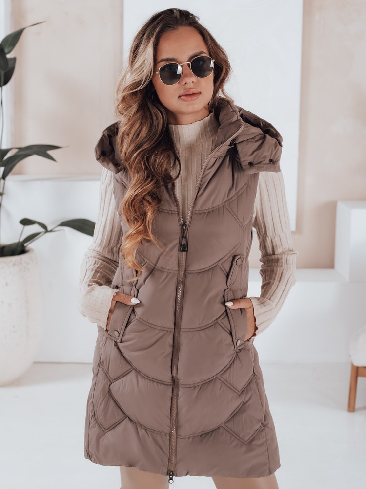 Béžová dámska zateplená vesta s odnímateľnou kapucňou TY5104 Veľkosť: 2XL