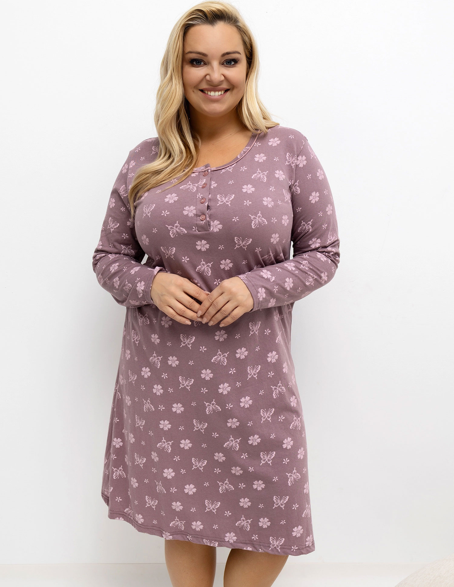 Ružová dámska plus size nočná košeľa s potlačou DU-KN-FP-603.15P-dark pink Veľkosť: XL
