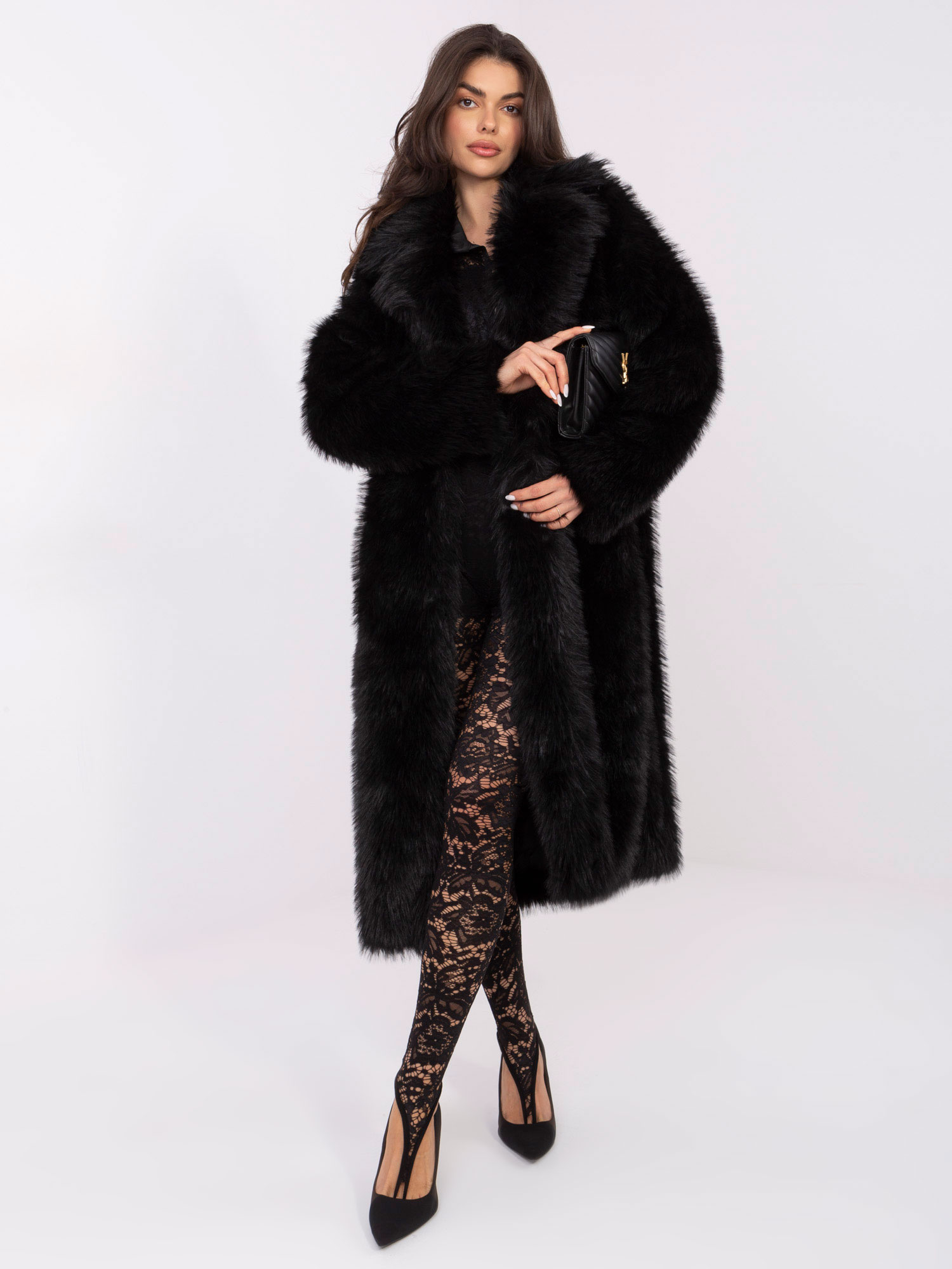 Čierny dámsky dlhý kožuch IF-PL-G230132.98P-black Veľkosť: ONE SIZE