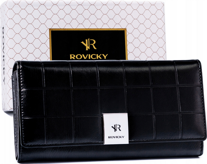 Rovicky Čierna vzorovaná kožená peňaženka V200 [DH] RPX-27A-3 Veľkosť: ONE SIZE