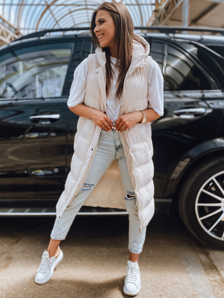 Smotanová prešívaná dlhá vesta ELLA TY3033 Veľkosť: S