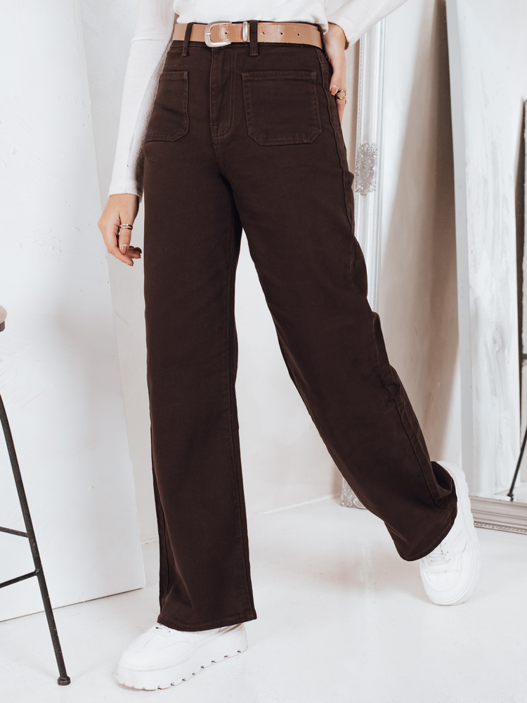 Tmavohnedé dámske džínsy so širokými nohavicami UY2842 Veľkosť: 42