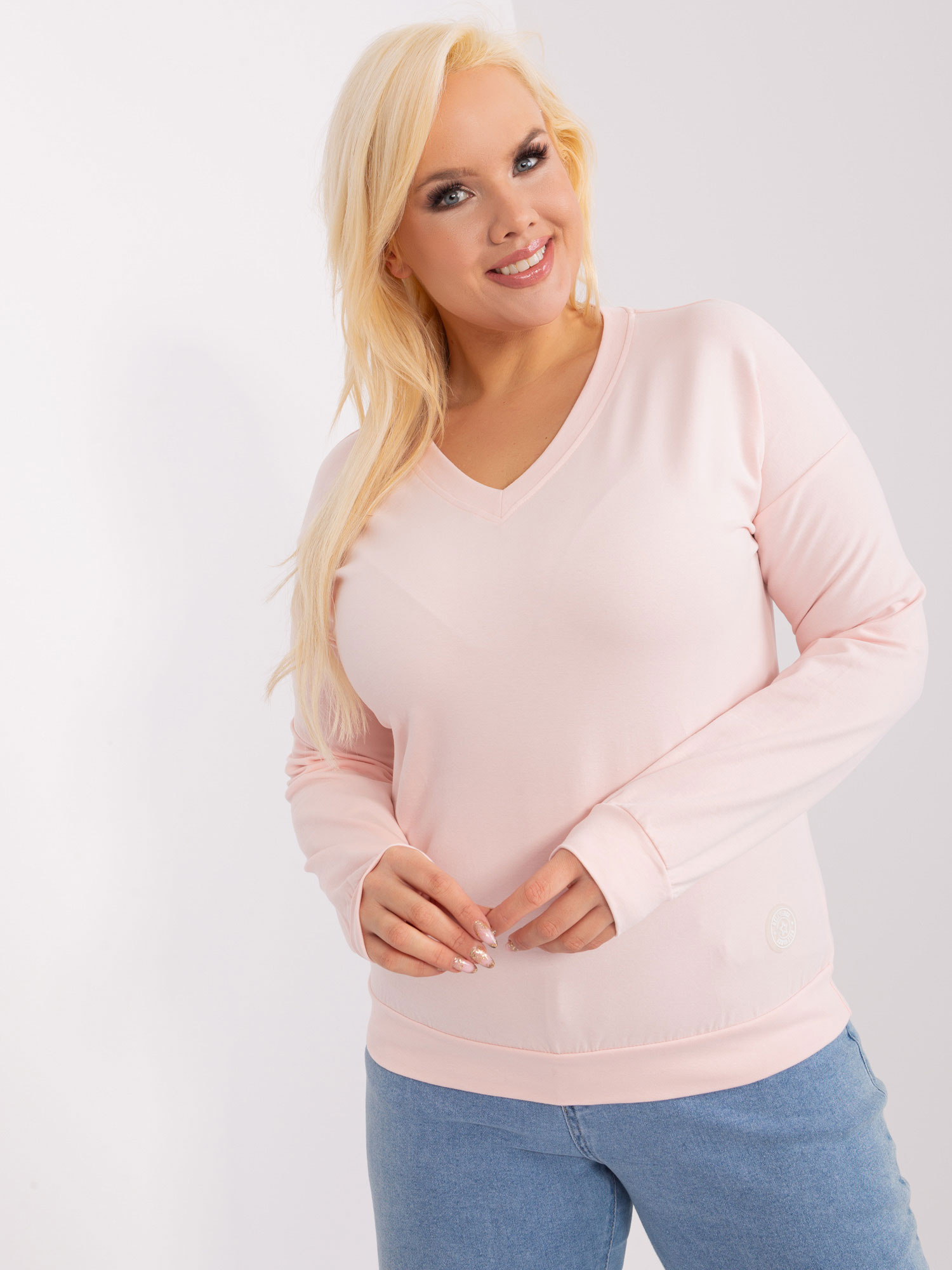 Svetloružové tričko s výstrihom do V RV-BZ-9259.97-light pink Veľkosť: ONE SIZE