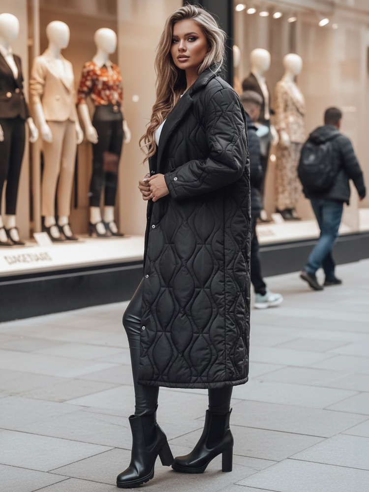 Čierny dámsky dlhý prešívaný kabátik TRENDIFY TY4378z Veľkosť: XL