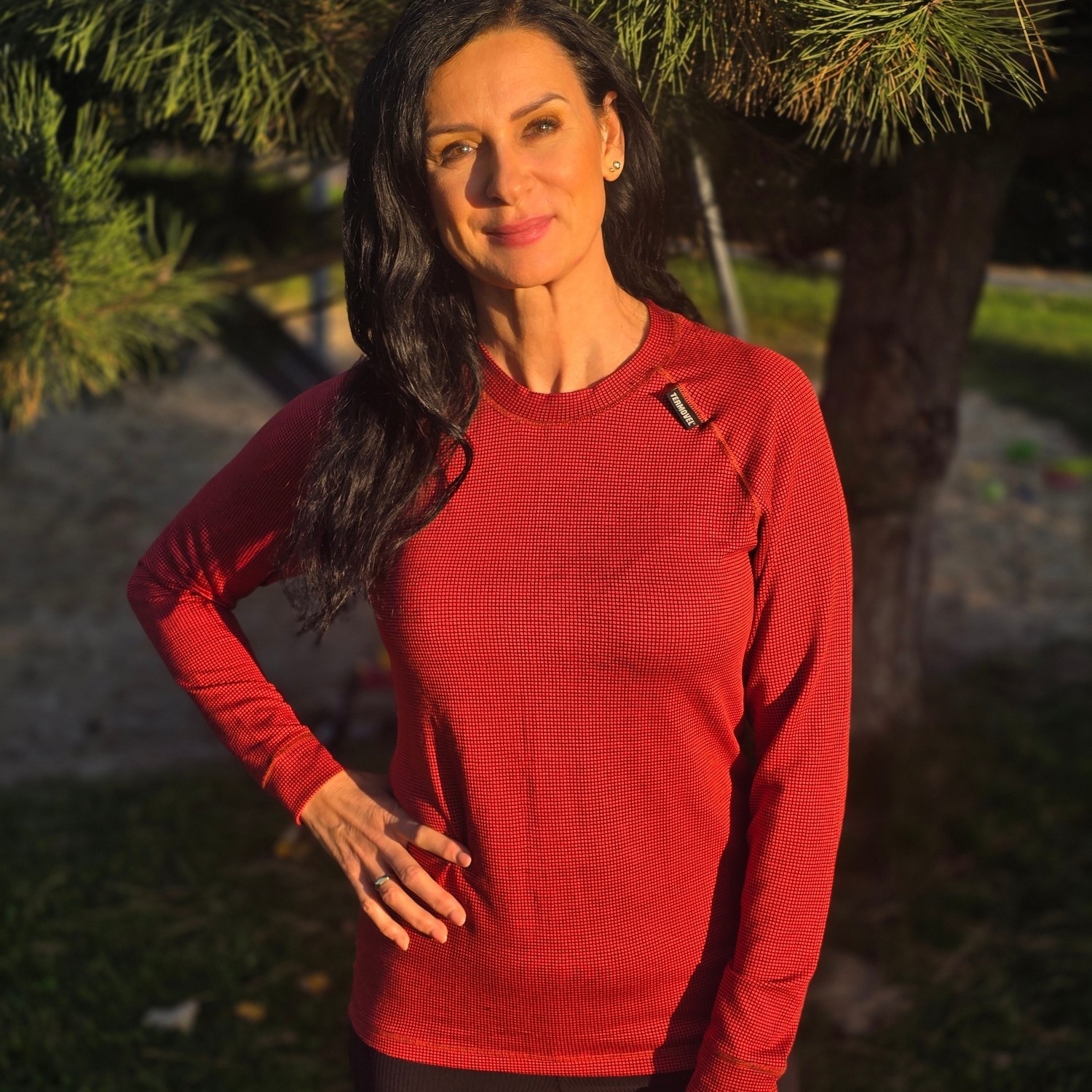 Červené dámske funkčné tričko s dlhým rukávom z modalového vlákna Veľkosť: M