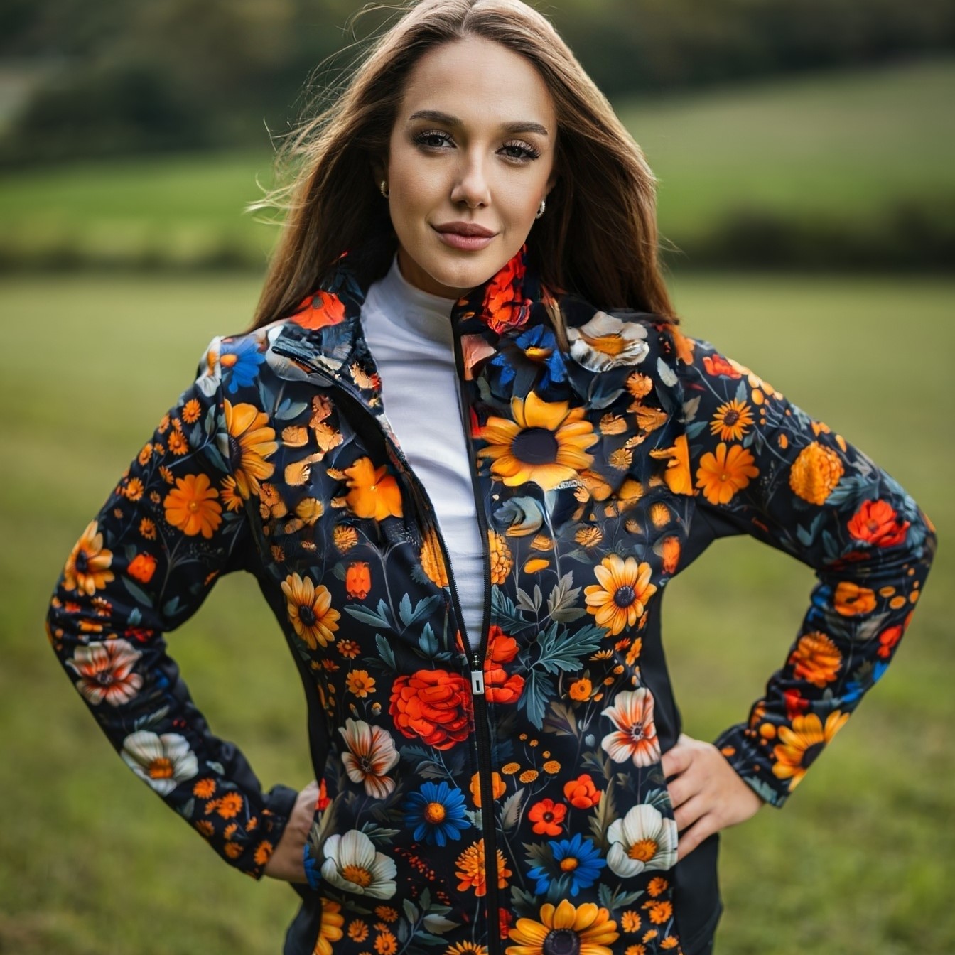 Čierna dámska funkčná hrejivá mikina s kvetinovým vzorom Veľkosť: S