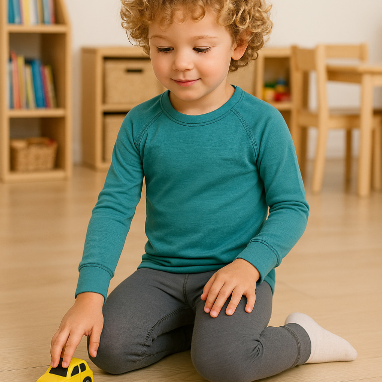 Detský set termobielizne - mentolové tričko a sivé spodky Veľkosť: 100