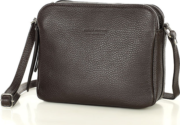 MARCO MAZZINI Tmavohnedá dvojkomorová kožená crossbody kabelka (L156z) Veľkosť: ONE SIZE