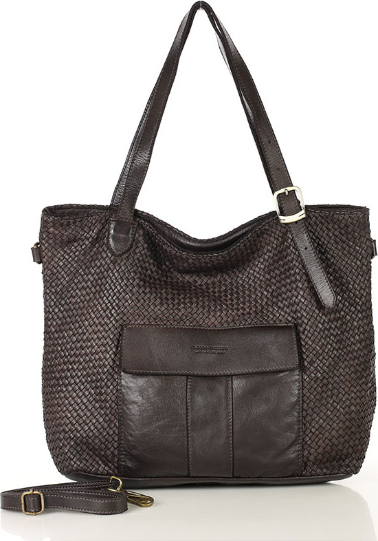 MARCO MAZZINI Veľká tmavohnedá tkaná kabelka (v250f) Veľkosť: ONE SIZE