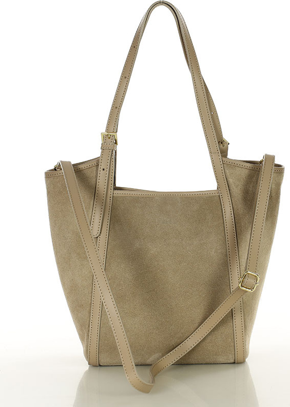 MARCO MAZZINI Béžová priestranná kožená shopper kabelka (s294c) Veľkosť: ONE SIZE