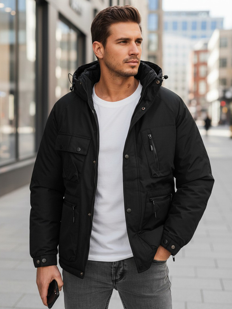 Čierna pánska zimná bunda s kapucňou TX5108 Veľkosť: 3XL/56