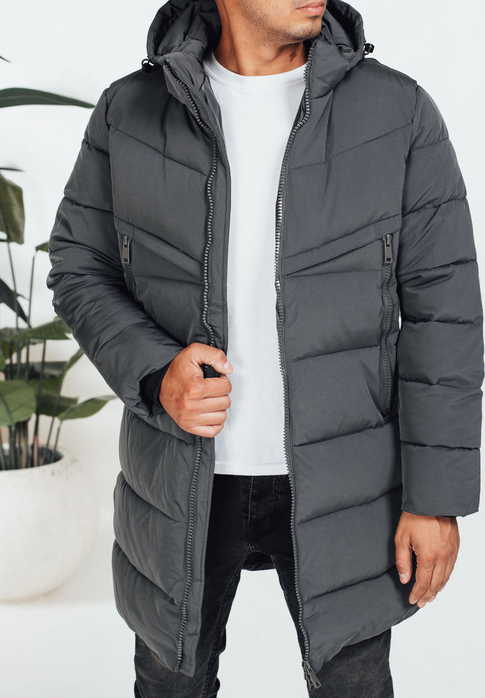 Sivá pánska zimná prešívaná bunda s kapucňou TX5071 Veľkosť: 2XL