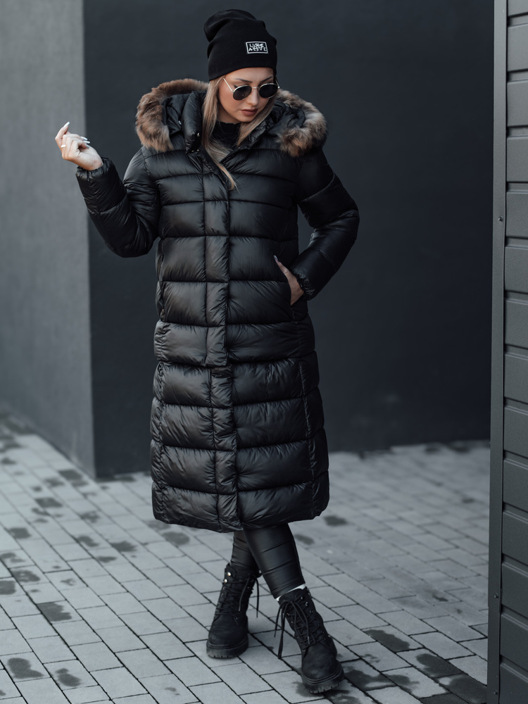 Čierna dámska prešívaná zimná bunda s kapucňou CROMBILA TY4100 Veľkosť: XL