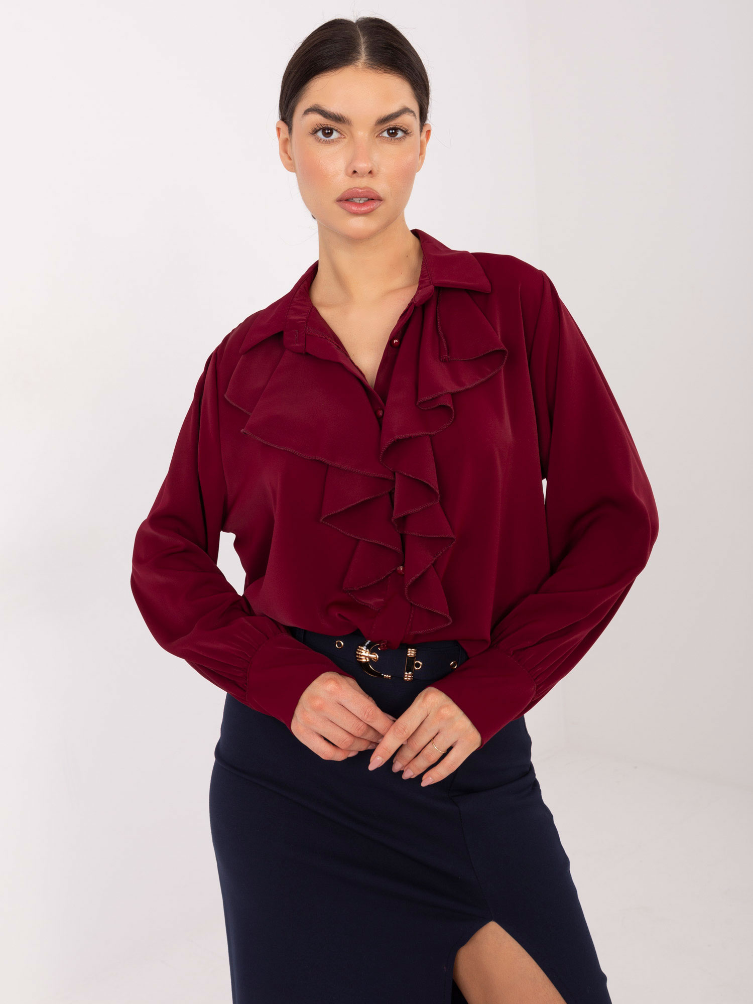 Vínová dámska košeľa s volánom IT-KS-26967.28-bordo Veľkosť: ONE SIZE