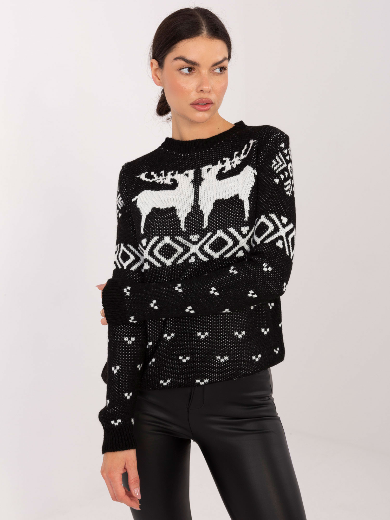 Čierny dámsky vianočný sveter MI-SW-19128.34-black Veľkosť: ONE SIZE