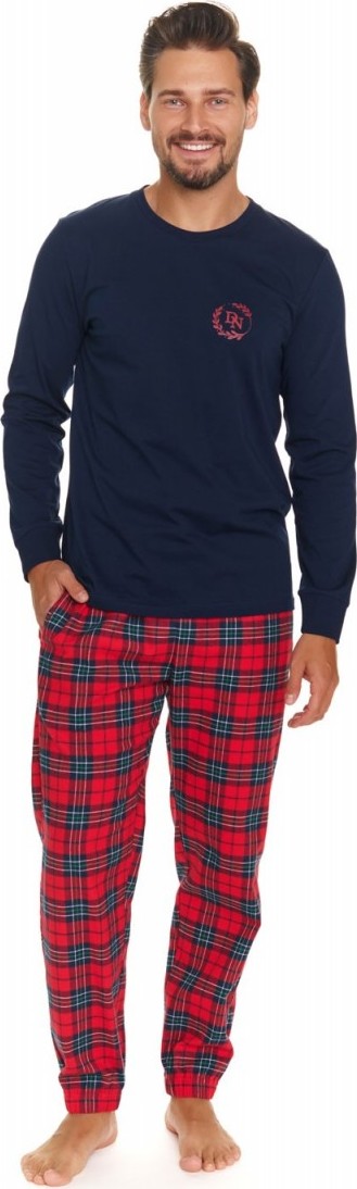 Tmavomodré pánske pyžamo s károvanými nohavicami Doctor Nap PMB.7128.NAVY_BLUE navy Veľkosť: M