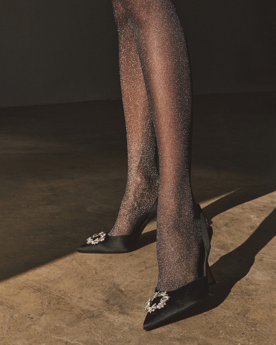 Tenké trblietavé pančuchové nohavice Gabriella Lurex 435 20 den Veľkosť: S, Barva: čierno-strieborná