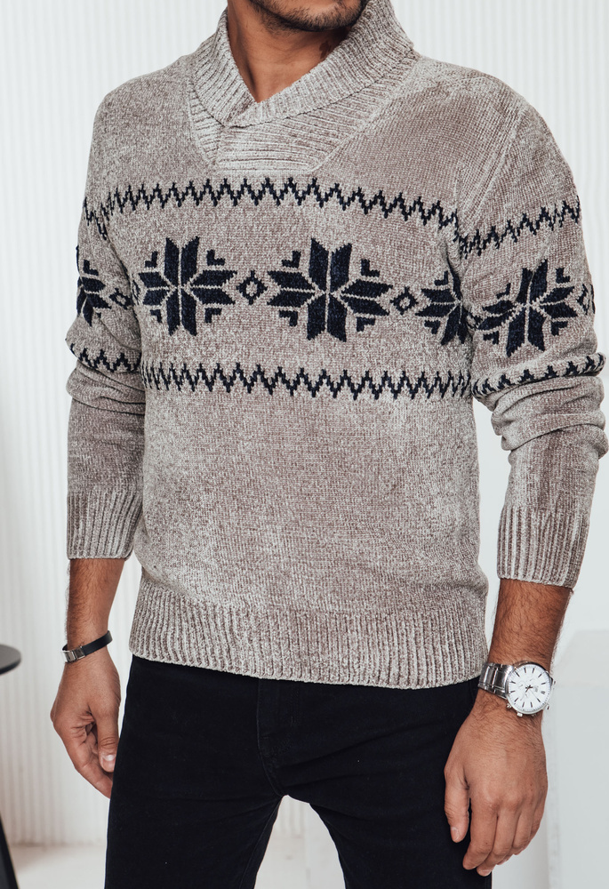 Béžový pánsky štýlový sveter s nórskym vzorom WX2269 Veľkosť: XL