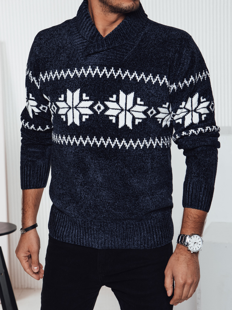 Tmavomodrý pánsky štýlový sveter s nórskym vzorom WX2272 Veľkosť: 2XL