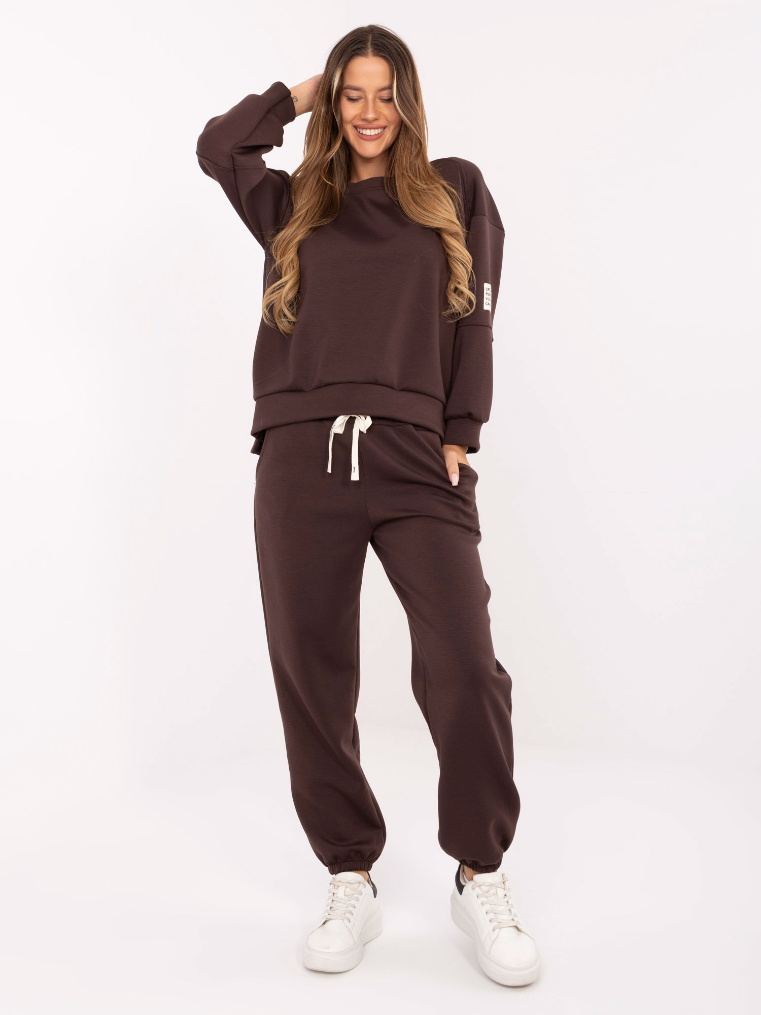 Tmavohnedá dámska tepláková súprava s prímesou viskózy MI-KMPL-M5879.86-dark brown Veľkosť: ONE SIZE