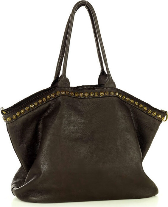 MARCO MAZZINI Tmavohnedá veľká vintage kožená kabelka (v95e) Veľkosť: ONE SIZE