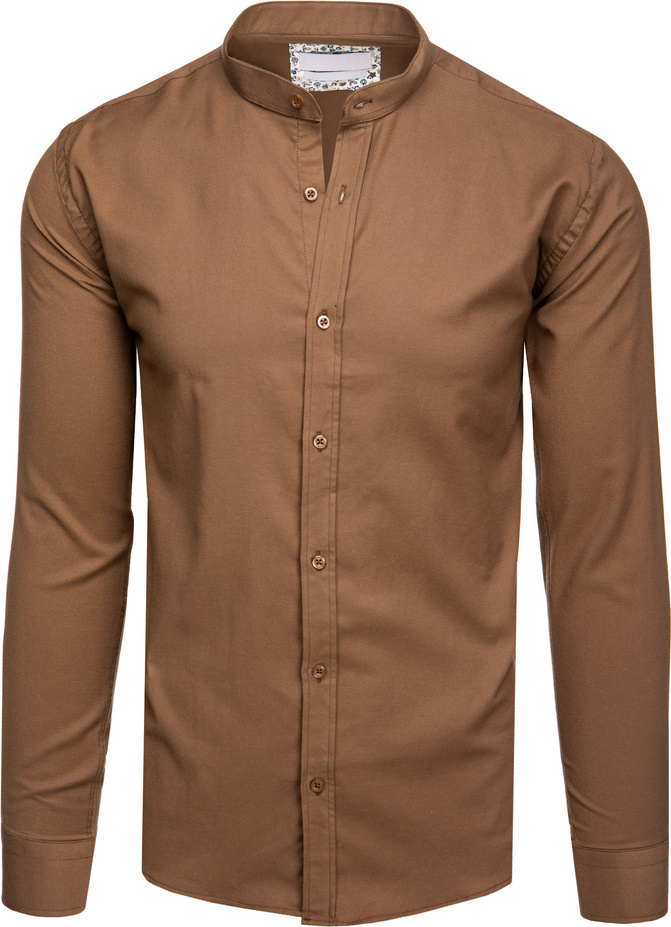 Pánska hnedá neformálna košeľa so stojačikom DX2592 Veľkosť: 2XL