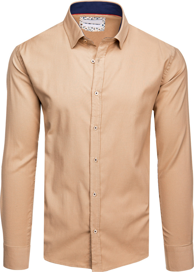 Pánska béžová košeľa s dlhým rukávom DX2602 Veľkosť: 3XL