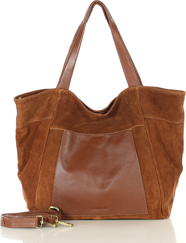 MARCO MAZZINI veľká semišová kožená shopper kabelka s vreckom hnedá (vs119bb) Veľkosť: ONE SIZE