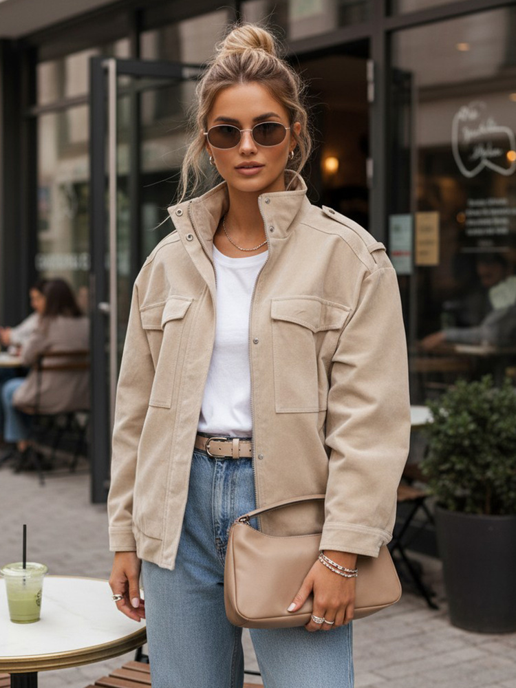 Dámska béžová semišová bomber bunda Veľkosť: M