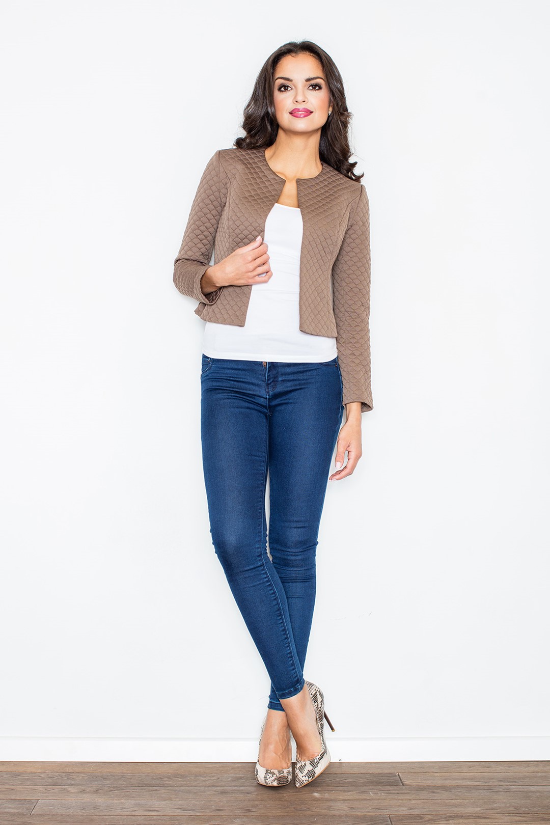 Dámske béžové prešívané sako M218 Veľkosť: XL