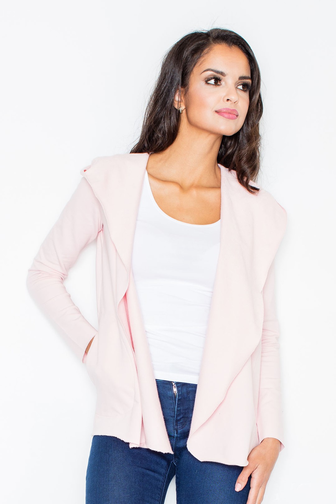 Dámsky ružový kardigan s kapucňou M304 Veľkosť: L