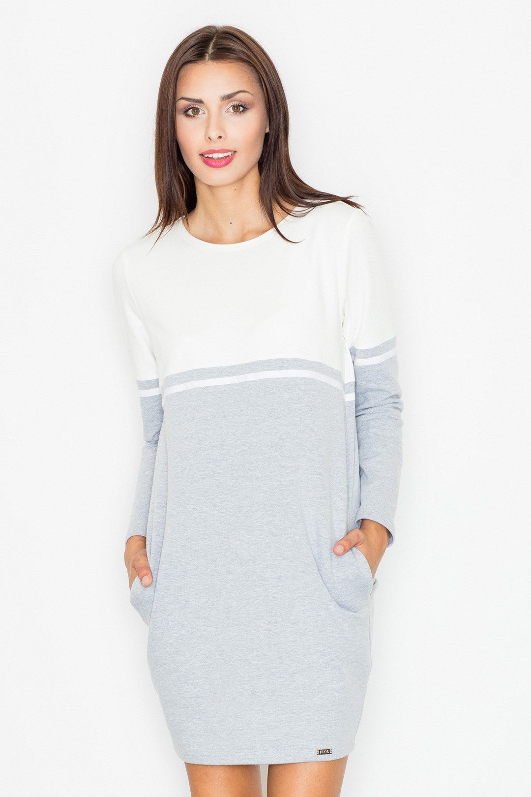 Dámske šedo-smotanové šaty M510 grey ecru Veľkosť: XL