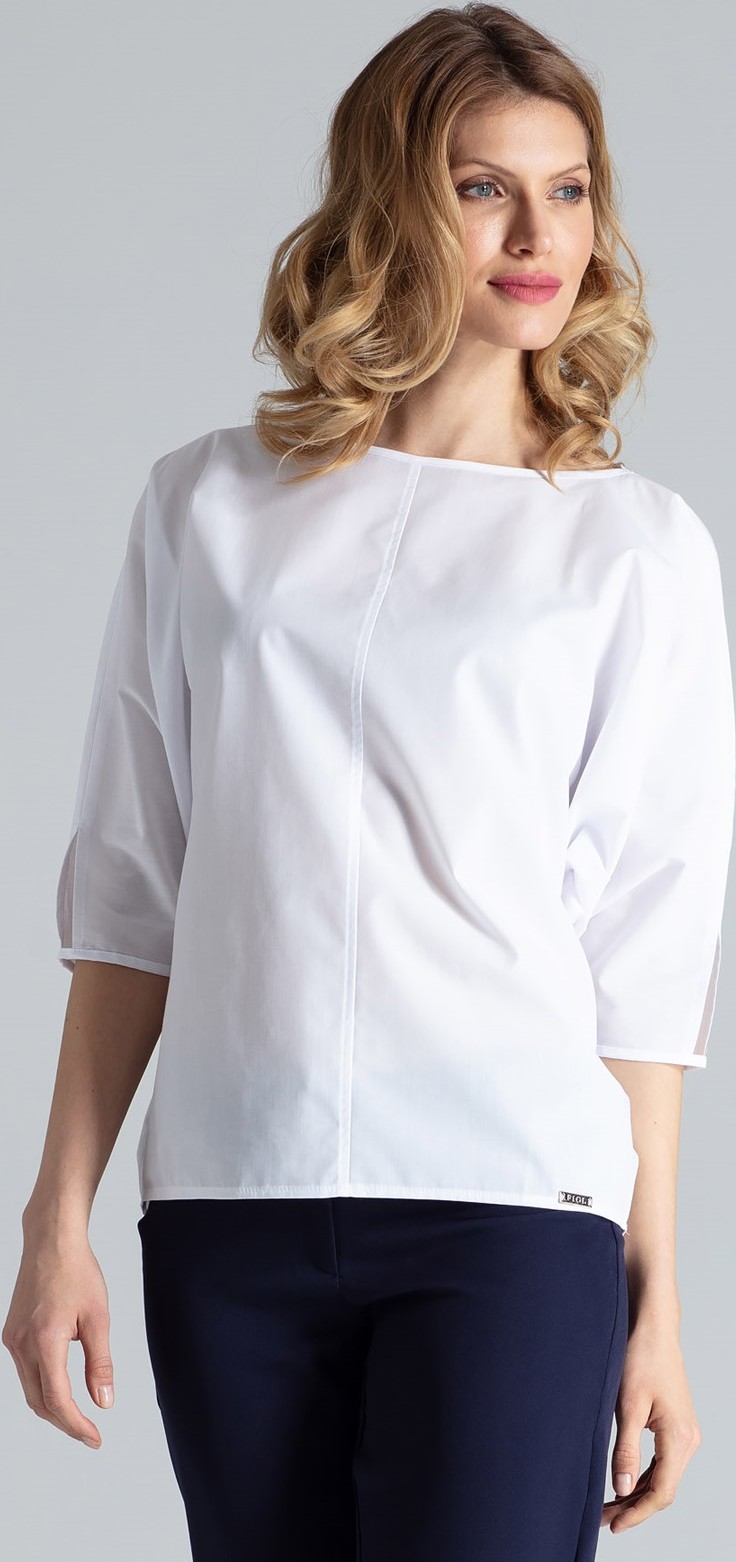 Hladká biela blúzka bez potlače M563 Veľkosť: L/XL