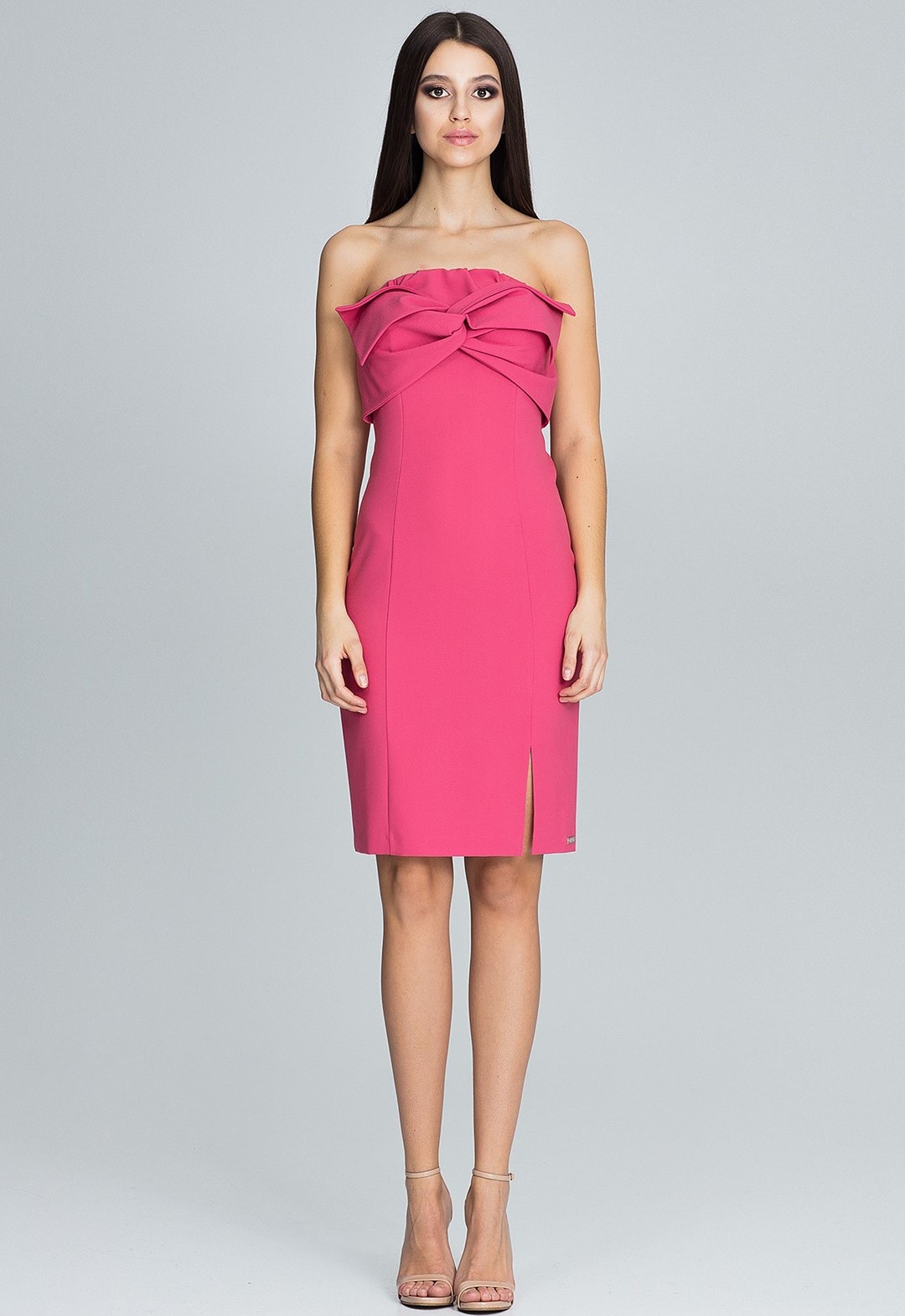 Elegantné koralové šaty bez ramienok M571 Veľkosť: XL